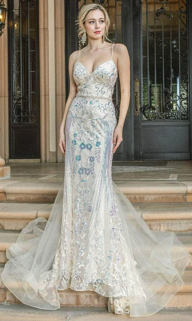 Dancing Queen 4220 - Embroidered Sleeveless Deep V-neckline Prom Dress 3 Dancing Queen 4220 - Embroidered Sleeveless Deep V-neckline Prom Dress