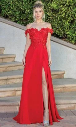 Dancing Queen 4268 - Floral Detailed Off Shoulder Prom Dress 13 Dancing Queen 4268 - Floral Detailed Off Shoulder Prom Dress