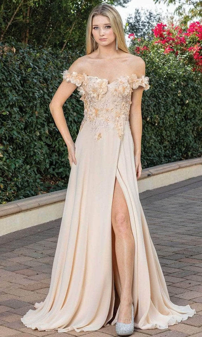 Dancing Queen 4268 - Floral Detailed Off Shoulder Prom Dress 4 Dancing Queen 4268 - Floral Detailed Off Shoulder Prom Dress