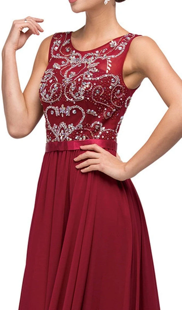 Dancing Queen - 8736 Jewel Detailed Illusion A-Line Long Dress 4 Dancing Queen - 8736 Jewel Detailed Illusion A-Line Long Dress