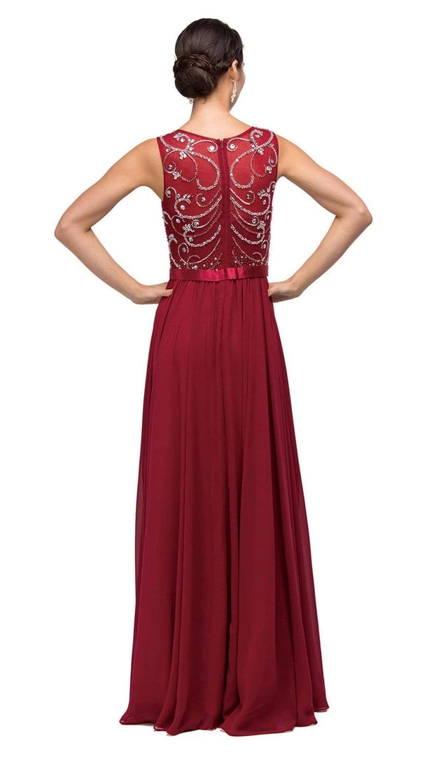 Dancing Queen - 8736 Jewel Detailed Illusion A-Line Long Dress 5 Dancing Queen - 8736 Jewel Detailed Illusion A-Line Long Dress