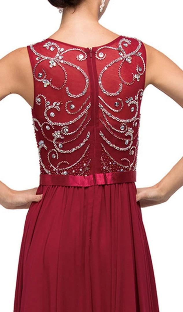 Dancing Queen - 8736 Jewel Detailed Illusion A-Line Long Dress 6 Dancing Queen - 8736 Jewel Detailed Illusion A-Line Long Dress