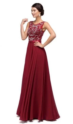 Dancing Queen - 8736 Jewel Detailed Illusion A-Line Long Dress