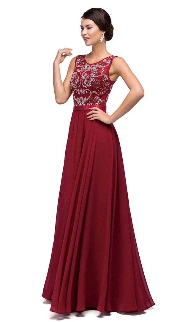 Dancing Queen - 8736 Jewel Detailed Illusion A-Line Long Dress 3 Dancing Queen - 8736 Jewel Detailed Illusion A-Line Long Dress