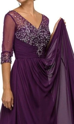 Dancing Queen - 8855 Jewel Embellished Quarter Sleeve Illusion Evening Dress 8 Dancing Queen - 8855 Jewel Embellished Quarter Sleeve Illusion Evening Dress