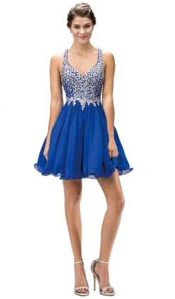 Dancing Queen - 8997 Crystal Beaded V-Neck Chiffon Prom Dress