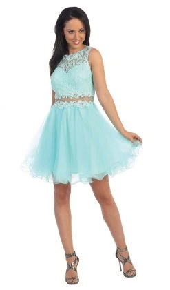 Dancing Queen - 9080 Bejeweled Lace Illusion Short Prom Dress 10 Dancing Queen - 9080 Bejeweled Lace Illusion Short Prom Dress