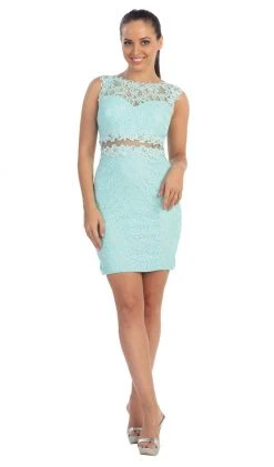 Dancing Queen - 9099 Sheer Lace Appliqued Sheath Homecoming Dress 15 Dancing Queen - 9099 Sheer Lace Appliqued Sheath Homecoming Dress
