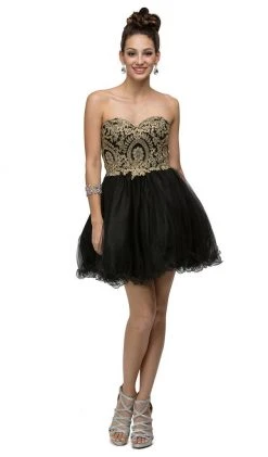 Dancing Queen - 9100 Strapless Embroidered Corset Short Prom Dress
