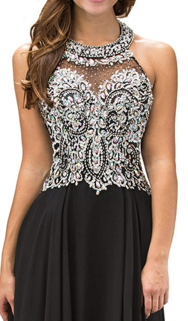 Dancing Queen - 9233 Jewel Adorned Illusion Chiffon Prom Dress 4 Dancing Queen - 9233 Jewel Adorned Illusion Chiffon Prom Dress