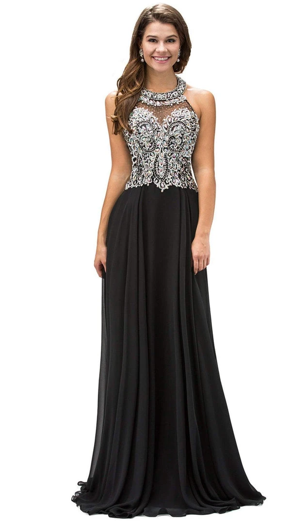 Dancing Queen - 9233 Jewel Adorned Illusion Chiffon Prom Dress 3 Dancing Queen - 9233 Jewel Adorned Illusion Chiffon Prom Dress