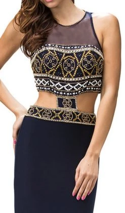 Dancing Queen - 9280 Bead Embellished Midriff Cutout Prom Dress