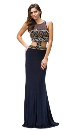 Dancing Queen - 9280 Bead Embellished Midriff Cutout Prom Dress