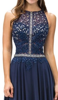 Dancing Queen - 9283 Appliqued Illusion Beaded Chiffon Prom Dress