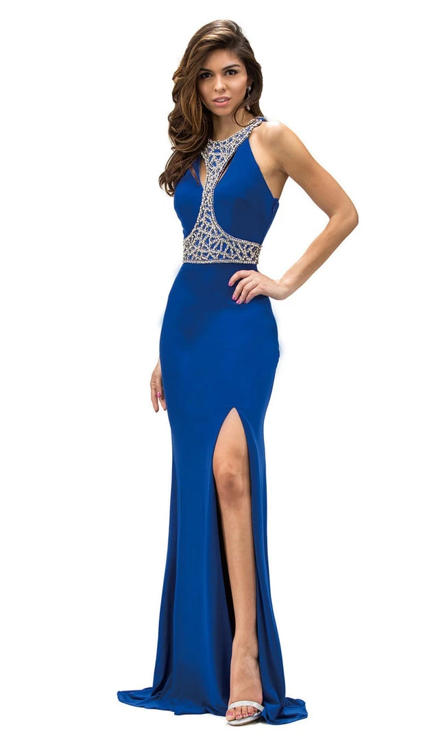 Dancing Queen - 9285 Sculpted Jewel-Encrusted High Slit Prom Dress 3 Dancing Queen - 9285 Sculpted Jewel-Encrusted High Slit Prom Dress