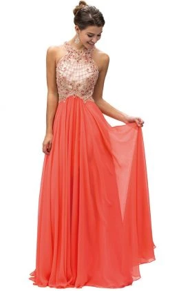 Dancing Queen - 9298 Embellished Halter A-line Evening Dress