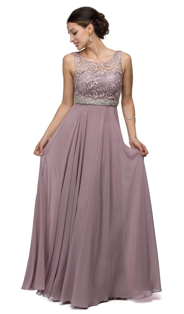 Dancing Queen - 9325 Embroidered Lace Scoop Neck Chiffon Prom Dress 3 Dancing Queen - 9325 Embroidered Lace Scoop Neck Chiffon Prom Dress