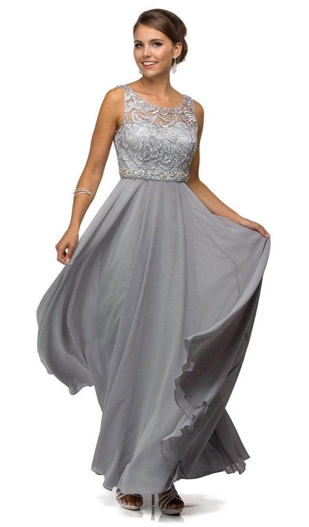 Dancing Queen - 9325 Embroidered Lace Scoop Neck Chiffon Prom Dress 6 Dancing Queen - 9325 Embroidered Lace Scoop Neck Chiffon Prom Dress