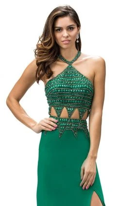 Dancing Queen - 9338 Embellished Halter Sheath Prom Dress 6 Dancing Queen - 9338 Embellished Halter Sheath Prom Dress