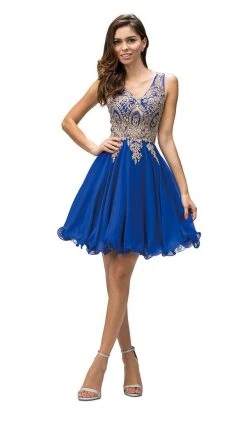 Dancing Queen - 9384 Sleeveless Gold Lace Bodice V-Neck Cocktail Dress 11 Dancing Queen - 9384 Sleeveless Gold Lace Bodice V-Neck Cocktail Dress