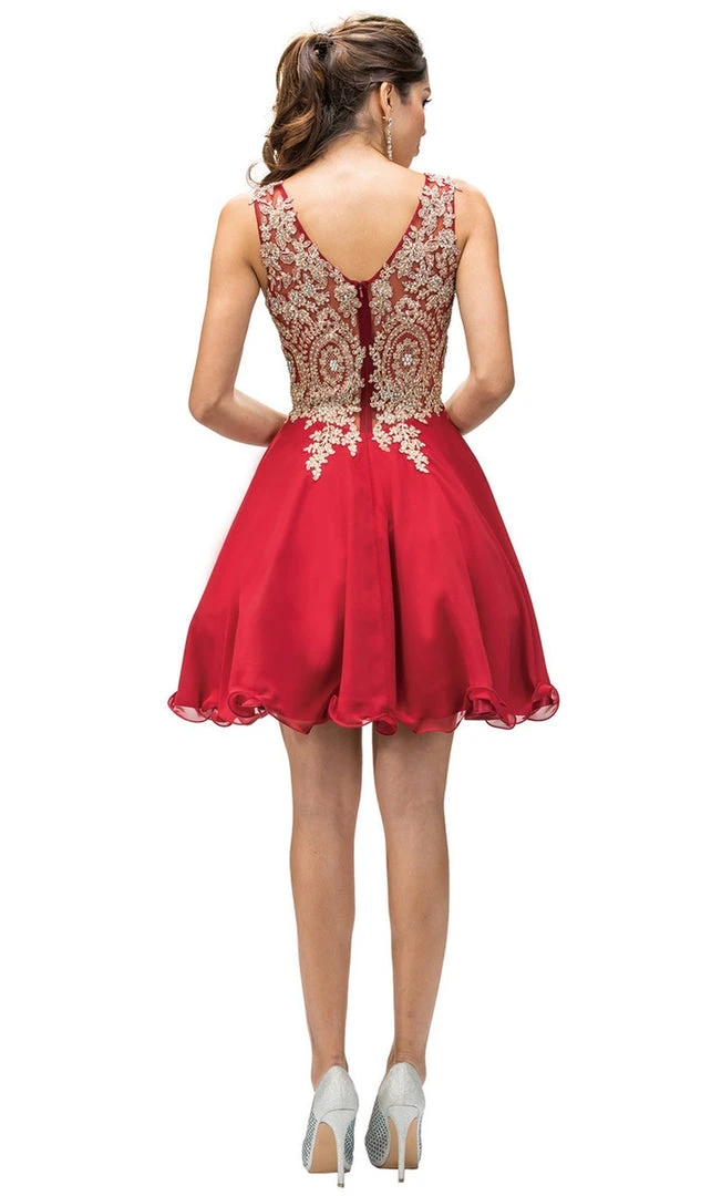 Dancing Queen - 9384 Sleeveless Gold Lace Bodice V-Neck Cocktail Dress 7 Dancing Queen - 9384 Sleeveless Gold Lace Bodice V-Neck Cocktail Dress