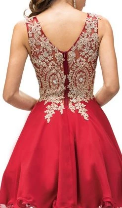 Dancing Queen - 9384 Sleeveless Gold Lace Bodice V-Neck Cocktail Dress 13 Dancing Queen - 9384 Sleeveless Gold Lace Bodice V-Neck Cocktail Dress