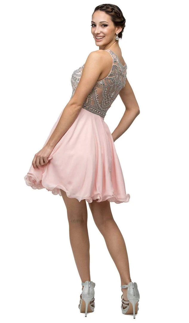Dancing Queen - 9523 Jewel Crusted Illusion A-Line Homecoming Dress 5 Dancing Queen - 9523 Jewel Crusted Illusion A-Line Homecoming Dress