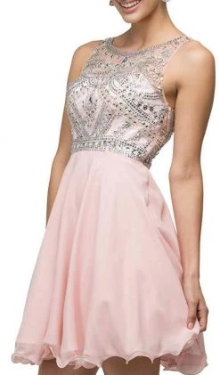 Dancing Queen - 9523 Jewel Crusted Illusion A-Line Homecoming Dress