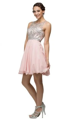 Dancing Queen - 9523 Jewel Crusted Illusion A-Line Homecoming Dress