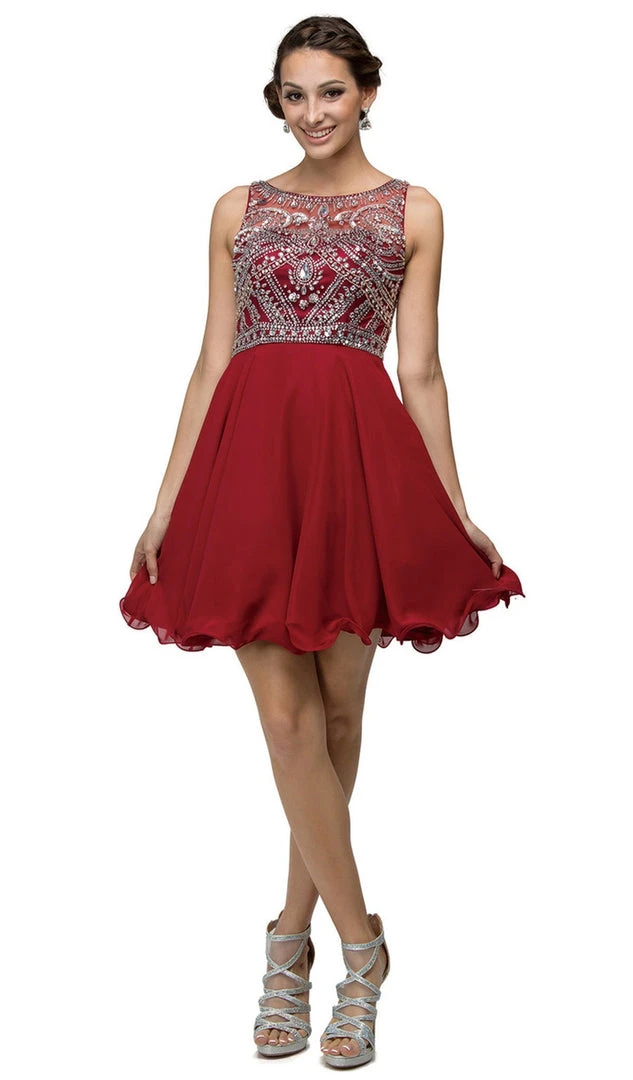 Dancing Queen - 9523 Jewel Crusted Illusion A-Line Homecoming Dress 8 Dancing Queen - 9523 Jewel Crusted Illusion A-Line Homecoming Dress