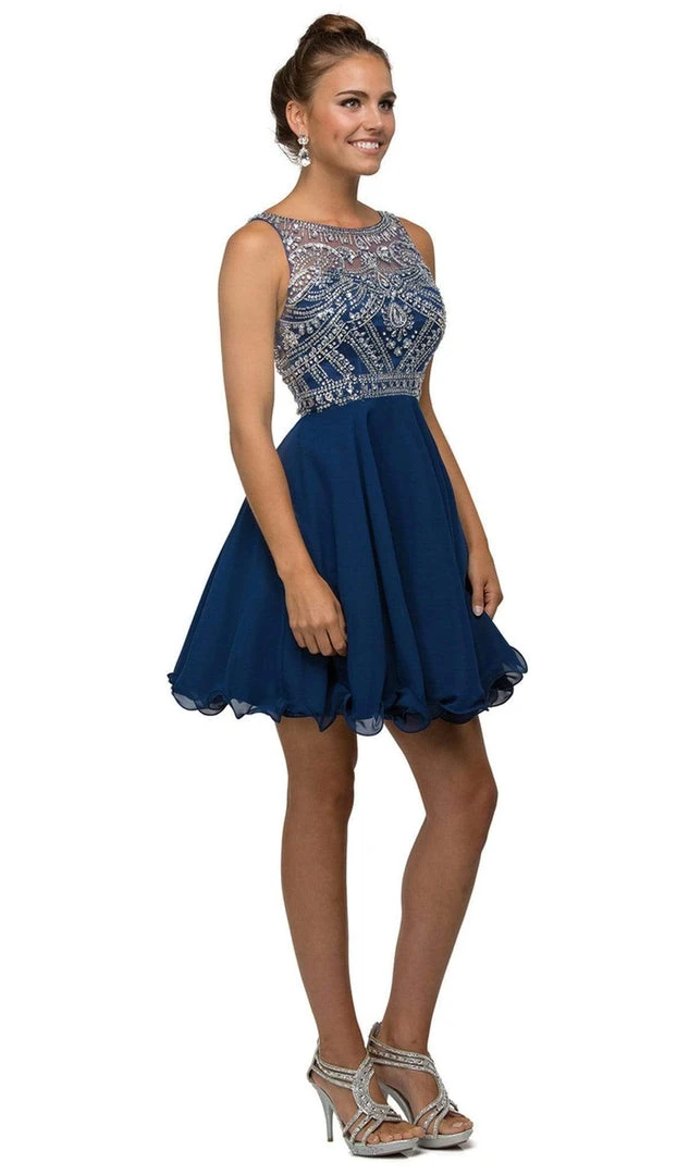 Dancing Queen - 9523 Jewel Crusted Illusion A-Line Homecoming Dress 9 Dancing Queen - 9523 Jewel Crusted Illusion A-Line Homecoming Dress