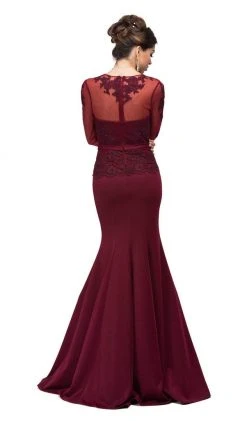 Dancing Queen - 9573 Sheer Sleeves Majestic Lacy Bodice Long Formal Dress