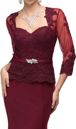 Dancing Queen - 9573 Sheer Sleeves Majestic Lacy Bodice Long Formal Dress