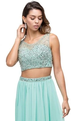 Dancing Queen - 9574 Two-Piece Shimmering Beaded Bodice A-line Prom Dress
