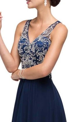 Dancing Queen - 9603 Long Lace Adorned Illusion A-Line Prom Dress