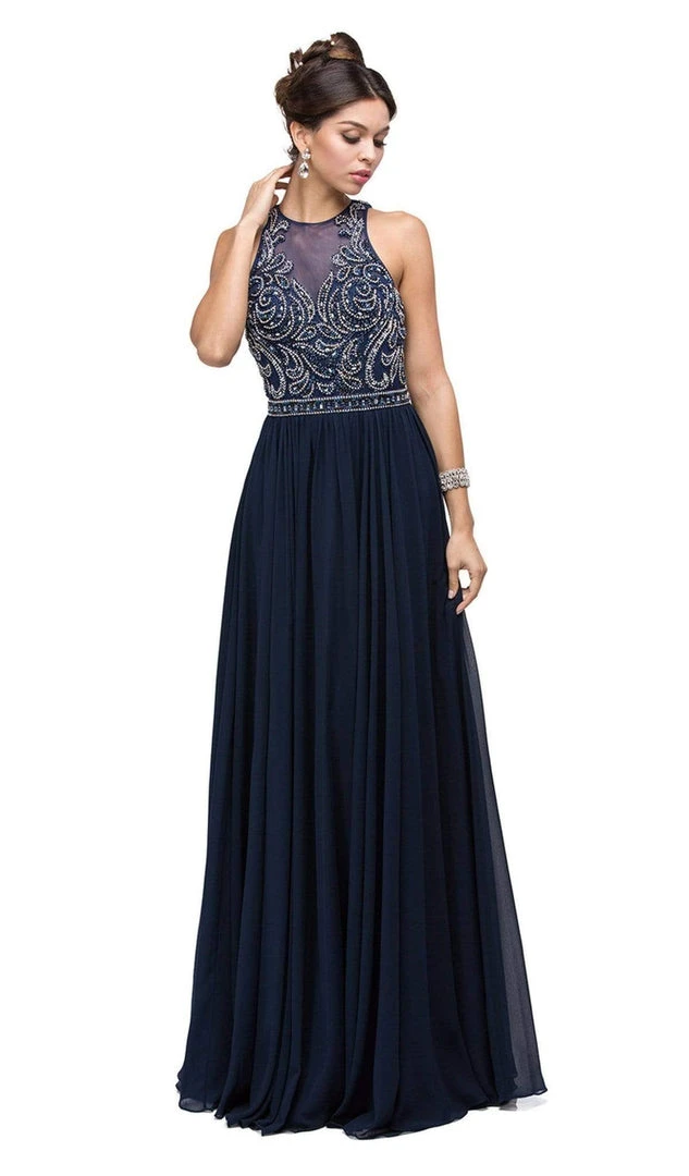 Dancing Queen - 9689 Jeweled High Illusion Long Chiffon A-Line Prom Dress 7 Dancing Queen - 9689 Jeweled High Illusion Long Chiffon A-Line Prom Dress