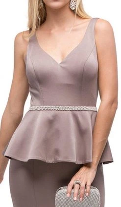 Dancing Queen - 9750 Jewel Encrusted V-Neck Peplum Evening Dress 12 Dancing Queen - 9750 Jewel Encrusted V-Neck Peplum Evening Dress