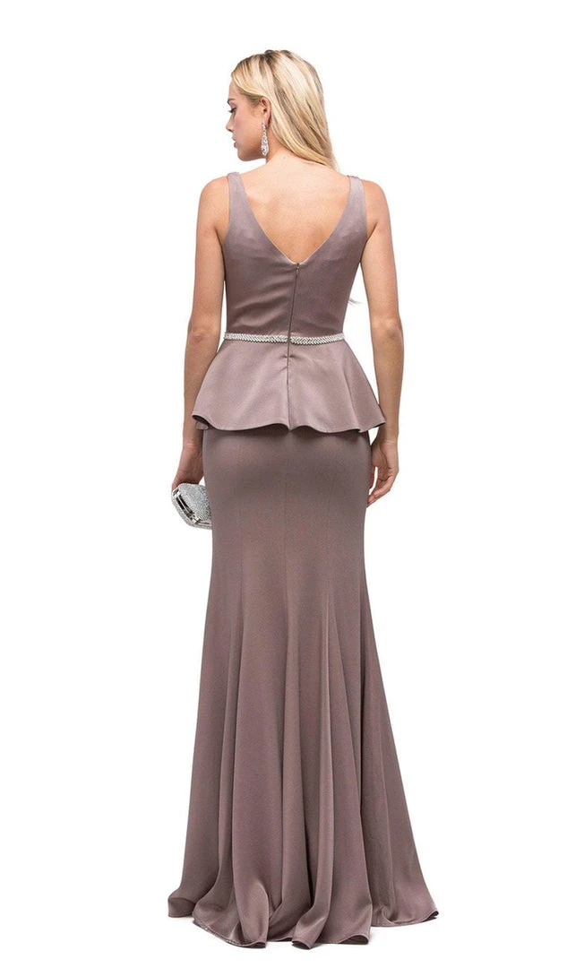 Dancing Queen - 9750 Jewel Encrusted V-Neck Peplum Evening Dress 4 Dancing Queen - 9750 Jewel Encrusted V-Neck Peplum Evening Dress