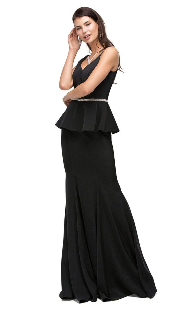 Dancing Queen - 9750 Jewel Encrusted V-Neck Peplum Evening Dress 9 Dancing Queen - 9750 Jewel Encrusted V-Neck Peplum Evening Dress