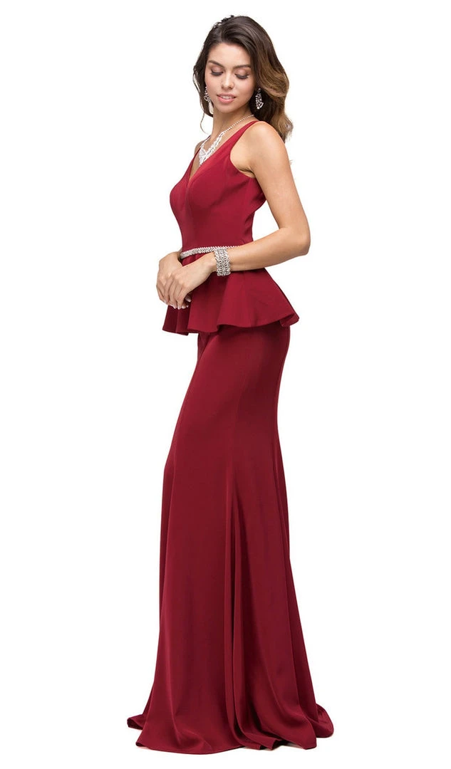 Dancing Queen - 9750 Jewel Encrusted V-Neck Peplum Evening Dress 8 Dancing Queen - 9750 Jewel Encrusted V-Neck Peplum Evening Dress