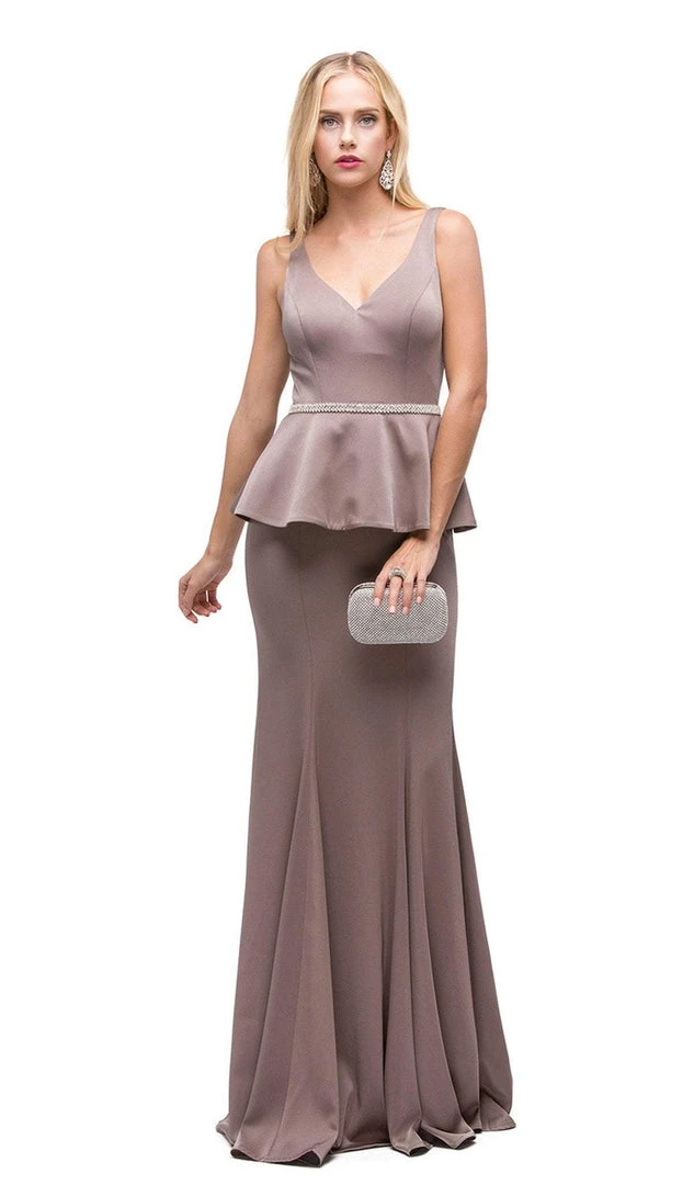 Dancing Queen - 9750 Jewel Encrusted V-Neck Peplum Evening Dress 3 Dancing Queen - 9750 Jewel Encrusted V-Neck Peplum Evening Dress