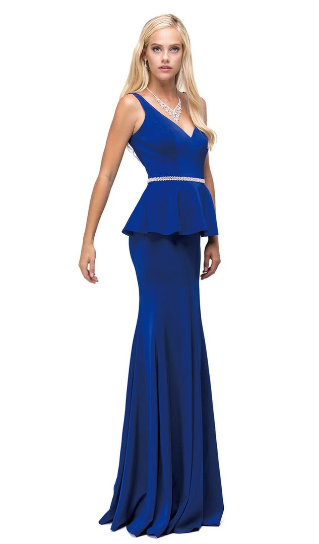 Dancing Queen - 9750 Jewel Encrusted V-Neck Peplum Evening Dress 10 Dancing Queen - 9750 Jewel Encrusted V-Neck Peplum Evening Dress