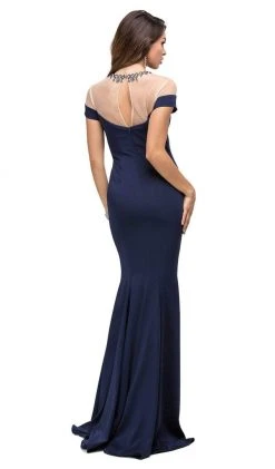 Dancing Queen - 9752 Long Mock Off-the-Shoulder Illusion Prom Dress