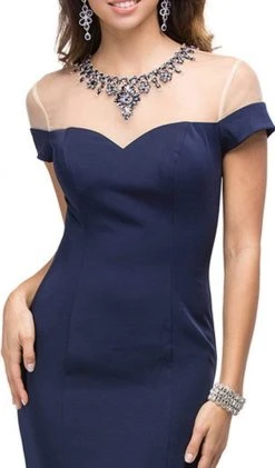 Dancing Queen - 9752 Long Mock Off-the-Shoulder Illusion Prom Dress