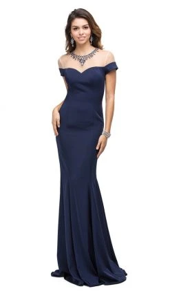 Dancing Queen - 9752 Long Mock Off-the-Shoulder Illusion Prom Dress
