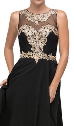 Dancing Queen - 9764 Gilded Lace Illusion A-Line Prom Dress