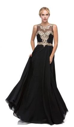 Dancing Queen - 9764 Gilded Lace Illusion A-Line Prom Dress