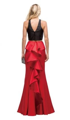 Dancing Queen - 9767 Two Piece Trumpet Silhouette Prom Dress With Ruffled Back