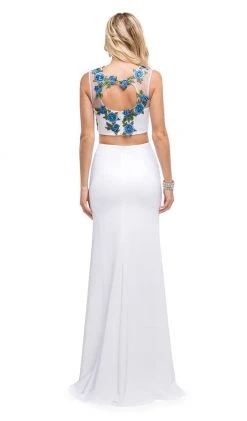 Dancing Queen - 9820 Floral Embroidered High Slit Two-Piece Prom Dress