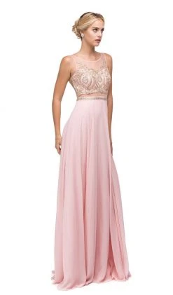 Dancing Queen - 9856 Illusion Bateau Gilded Evening Gown
